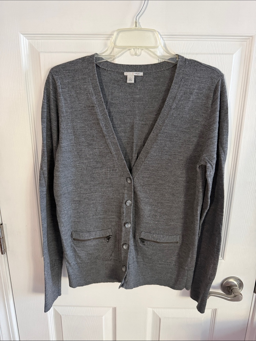 Halogen Charcoal V-Neck Button Cardigan with Zip Pockets